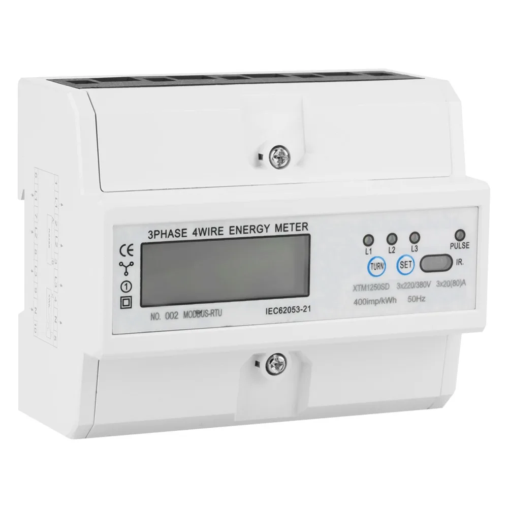 Трехфазный Электрический счетчик din рейка энергии 3x22 0 V/380 V 20 (80) A Цифровой 4