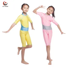 Мусульманские купальные костюмы для девочек, детские купальные костюмы с короткими рукавами, скромные исламские хиджабы, Буркини для мусульманских девочек, костюмы для серфинга, S-XL