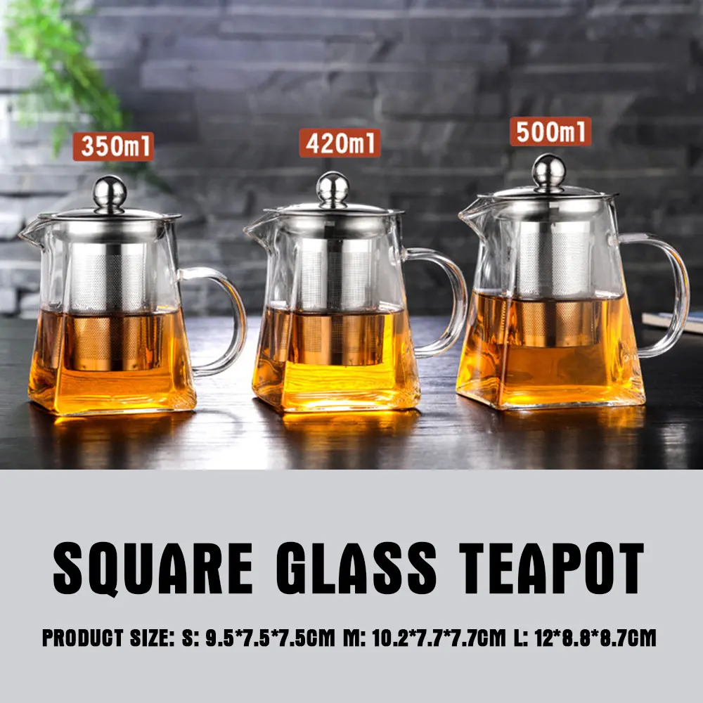 3 Sizes kettle glass Teapot Tea Pot Economic Heat Resistant Borosilicate glass Tea Coffee Strainer Home restaurant tea utensils