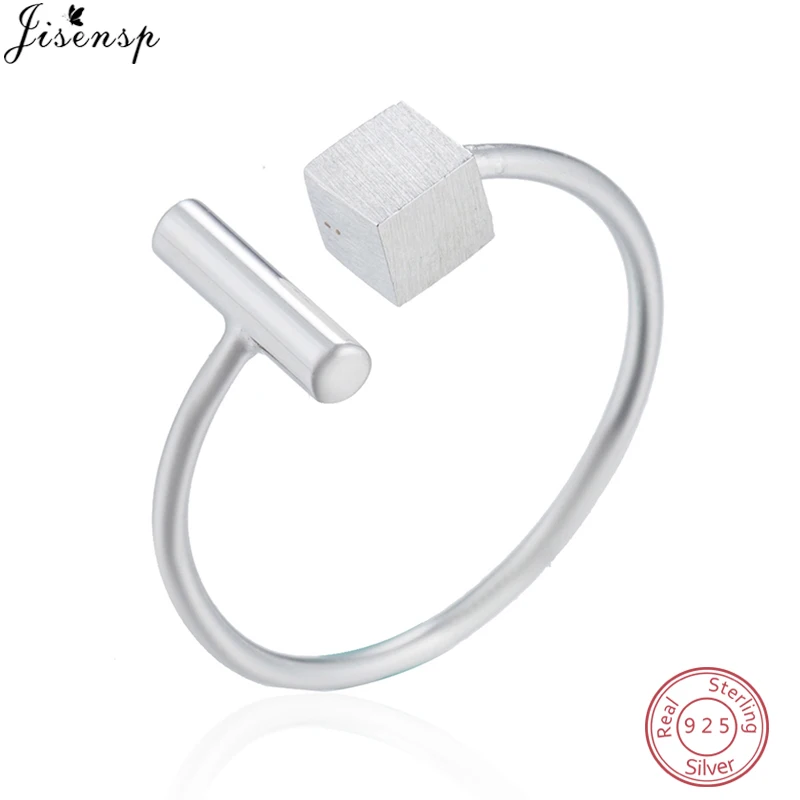 Jisensp 925 Sterling Silver Simple Geometric Matte Square Open Rings for Women Wedding Band T Bar Engagement Ring Bijoux | Украшения и