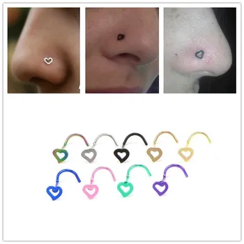

Ahmed 9colors Stainless Steel Hollow heart Multicolor Nose Rings Nose Hooks Body piercing Faux Nose piercing body jewelry