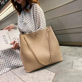

Chain Women Leather Handbags 2 Pcs Set Bucket Bags High Capacity Female Shoulder Crossbody Bags Designer Ladies Hand Bags