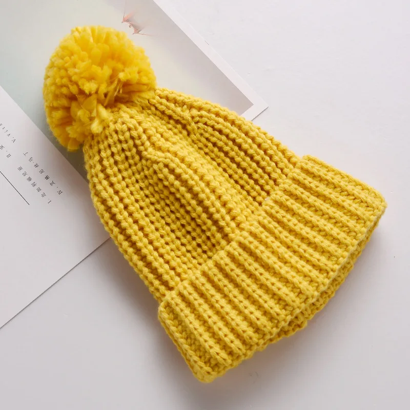 Детская шляпа из шерсти, вязаная шапка для девочек, Осень-зима, теплые однотонные кепки для мальчиков, детские шапки, От 1 до 12 лет для фотосессии новорожденных - Цвет: Цвет: желтый