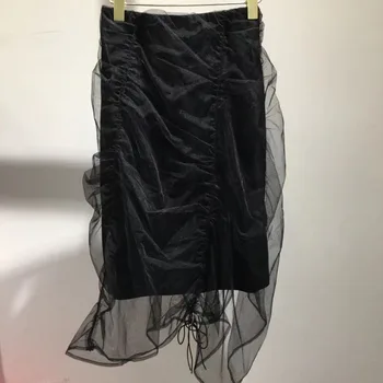 

DEAT 2020 new summer fashion styles women clothes high waist drawstring pleated mesh covered halfbody skirt WH13900L