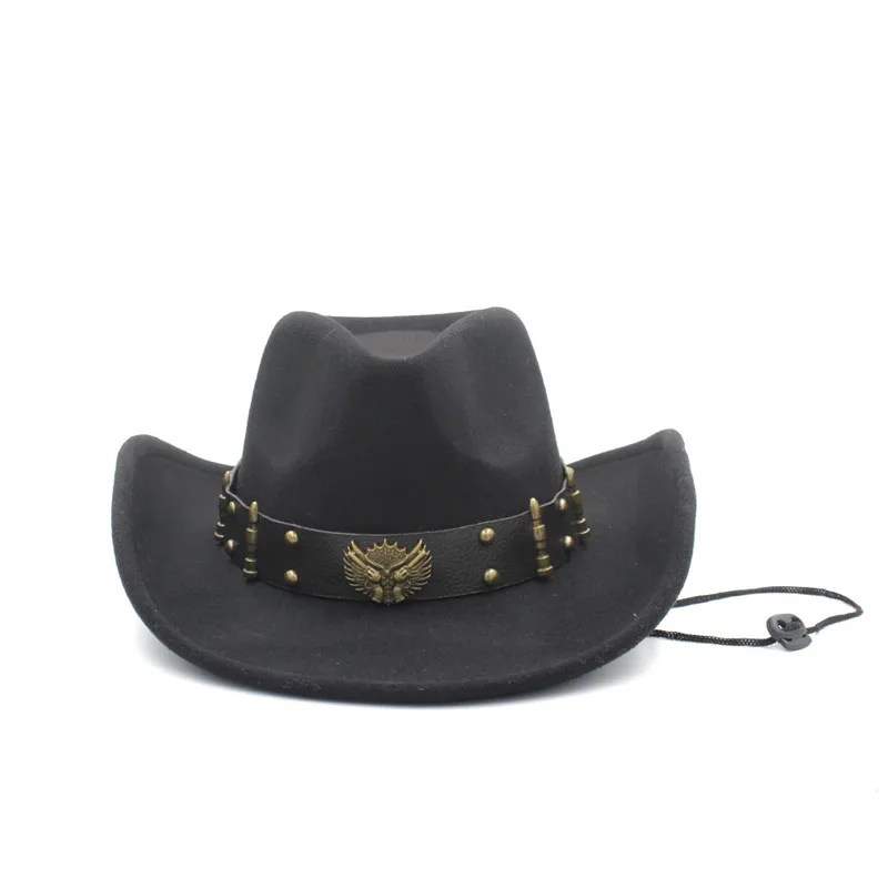 MingDe Sports Women Men Wool Western Cowboy Hat Roll-Up Wide Brim Felt Cowgirl Jazz Godfather Sombrero Cap with White Belt