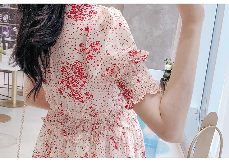 Летнее шифоновое платье с цветочным рисунком для беременных женщин, приталенное длинное платье средней длины для беременных и кормящих, белая одежда