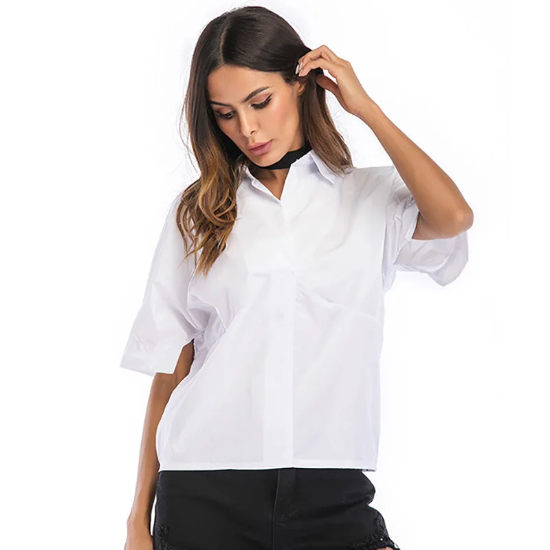 BONGOR LUSS Loose Casual Shirt Top Women Turn-down Collar Short Seeve Summer Tops 2018 Fashion Ladies Shirts White Women Blouses (3)