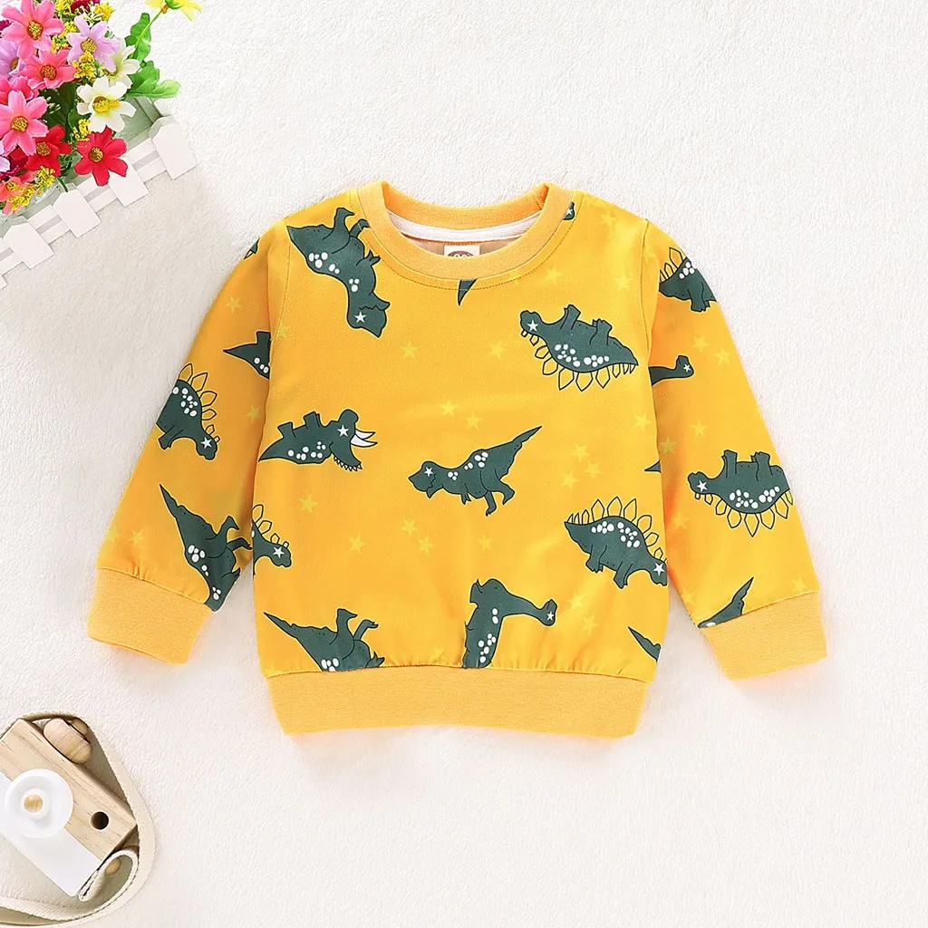 Одежда для малышей для девочек для мальчиков мультфильм Динозавр печати пуловер Топы футболка одежда