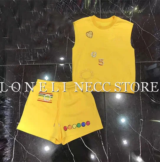 

Women Summer Style Casual Cotton Embroidery Tops Shirt Feminine Female Holiday Sequins Suit Set Women's Hot Short Sets