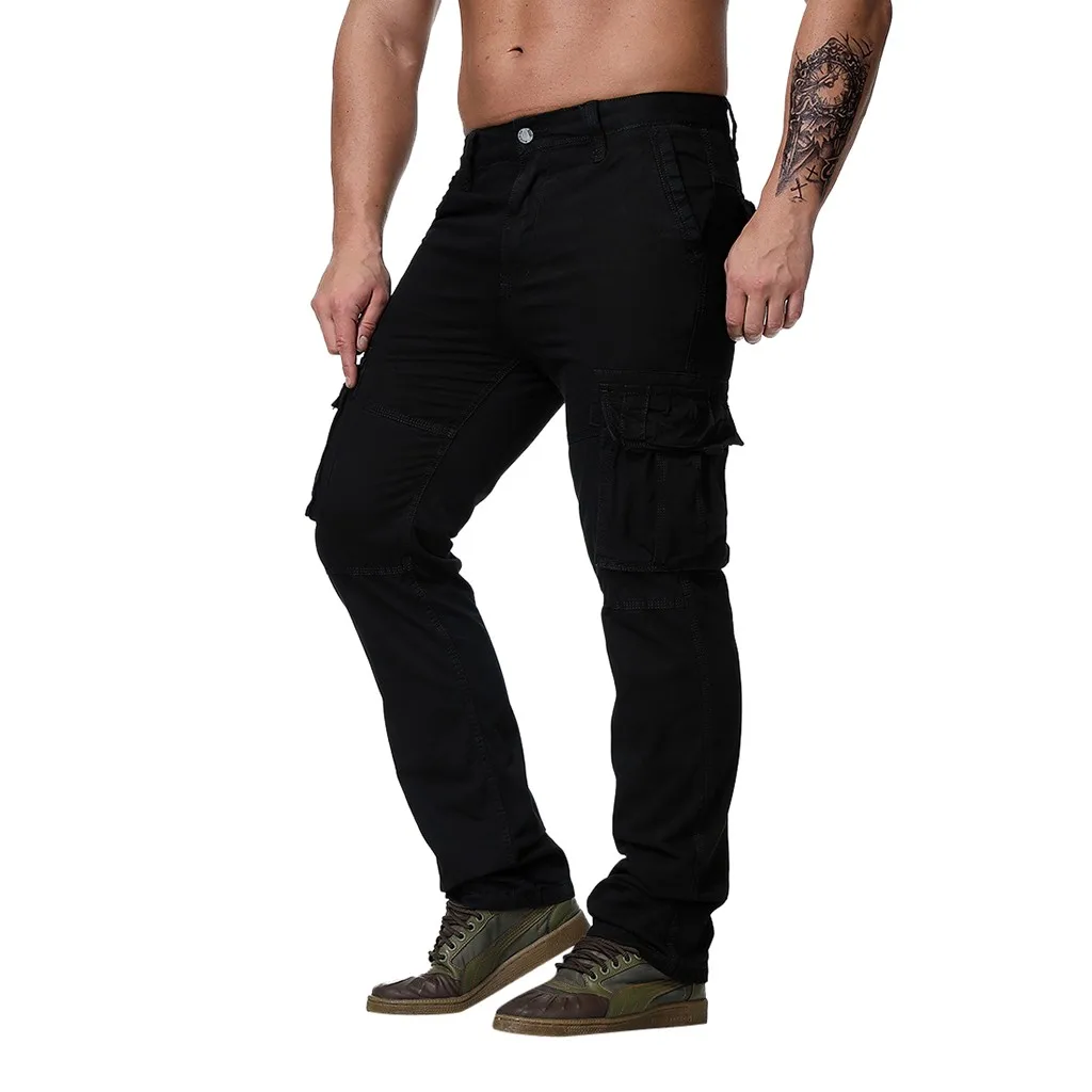 Autumn new men s slim straight trousers fashion multi pocket overalls military wind high quality dropshiping 5