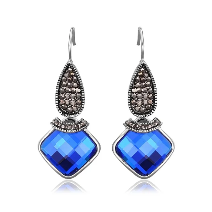 

Cluster Black Crystal Blue Glass Drop Dangle Earrings for Womens Gilrs White Gold Color Hook Jewelry Bijoux Aretes Aros