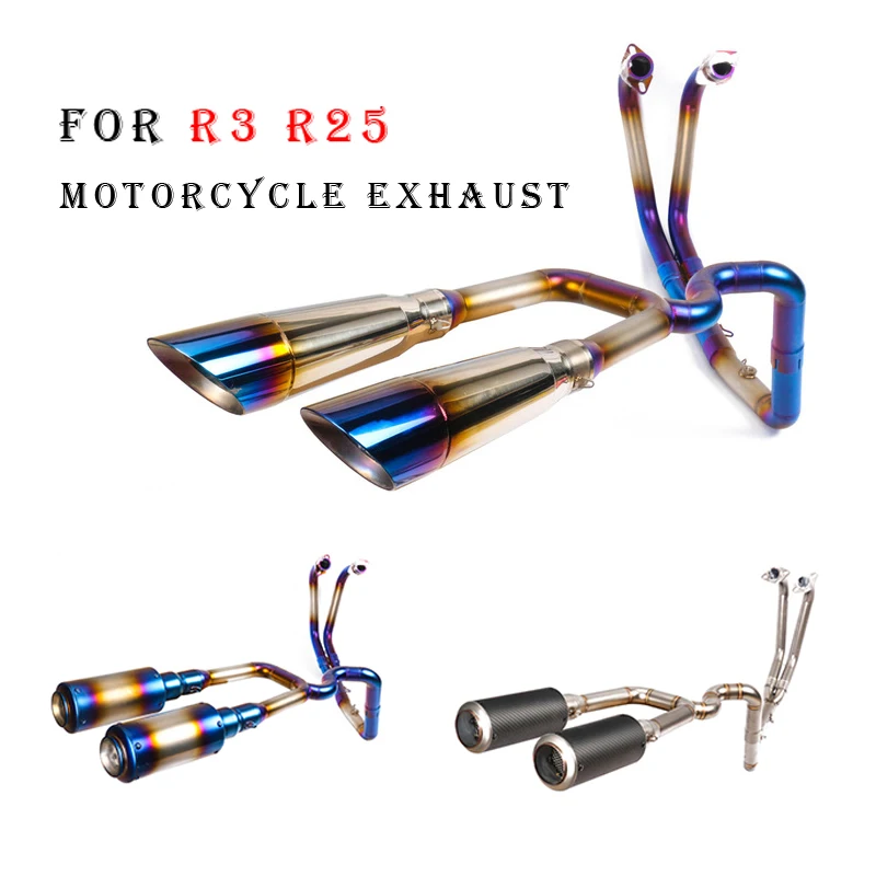 

Slip on For Yamaha R25 R3 Full Motorcycle Exhaust System Double Muffler Modified With Front Middle Stainless Steel Link Pipe