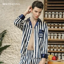 BERTHATINA, 2 шт, темно-синий китайский Мужской Атласный пижамный комплект, винтажный дракон, пижама банный халат, длинный рукав, пижама, комплект, домашняя одежда