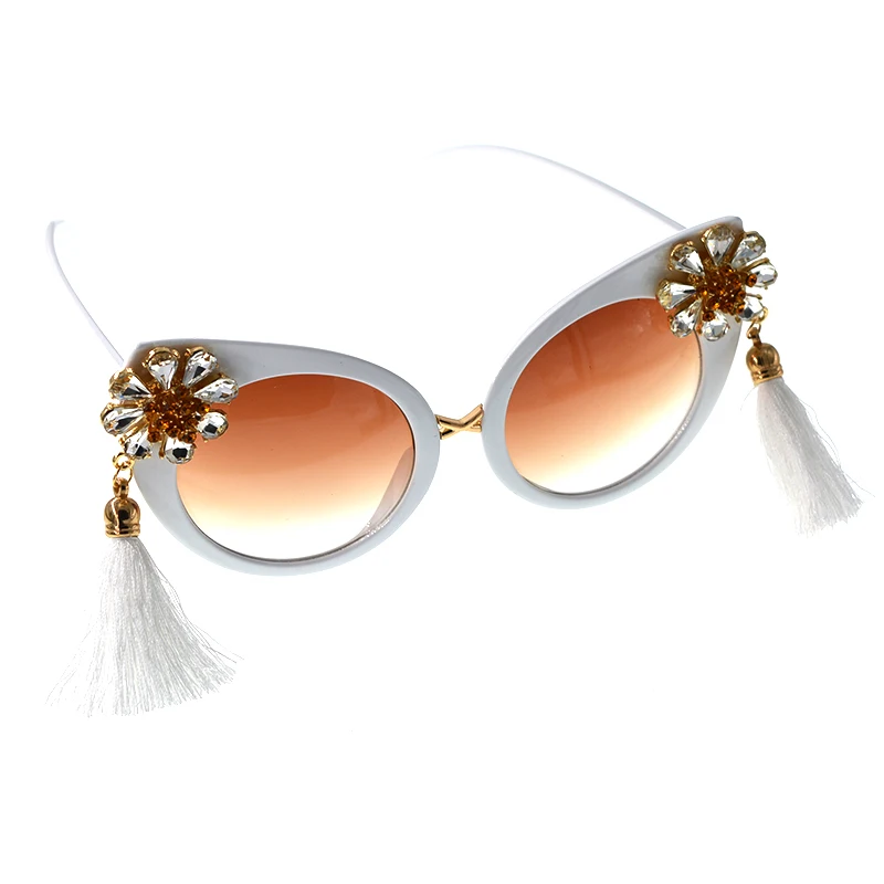 2018 барокко Круглые Солнцезащитные очки Женщины кисточкой жемчужное украшение стразами солнцезащитные очки большой кадр круглые женские
