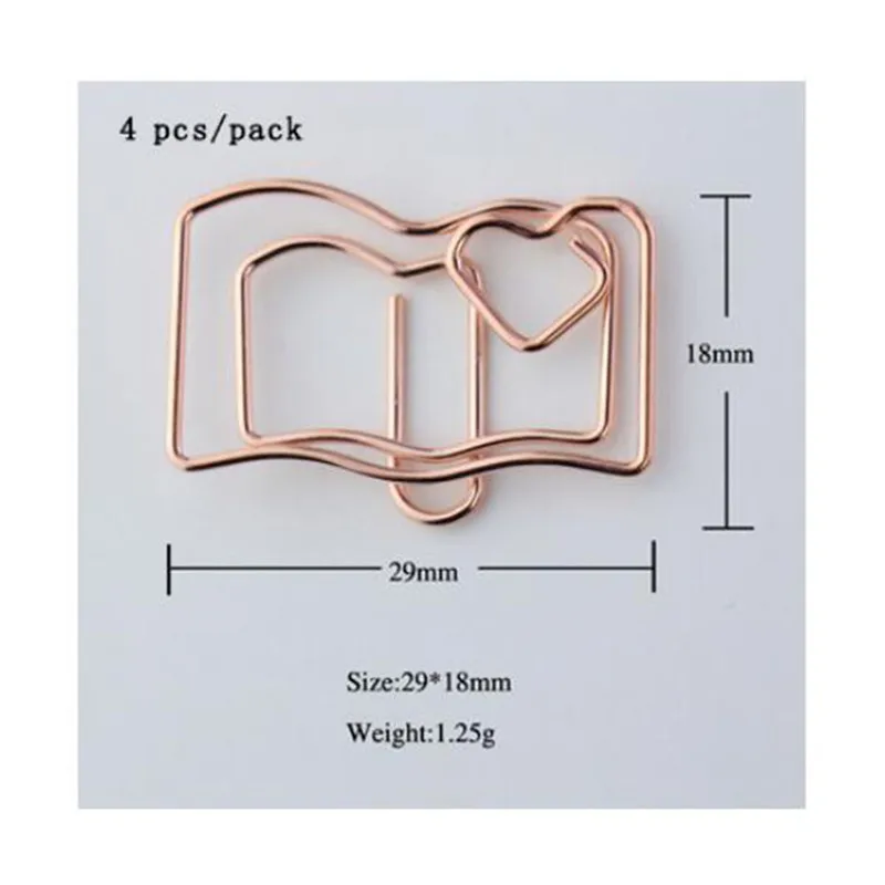 4 шт./партия, различные формы, розовое золото, металлические скрепки, закладки, инструменты, памятка, зажим, школьные и офисные принадлежности