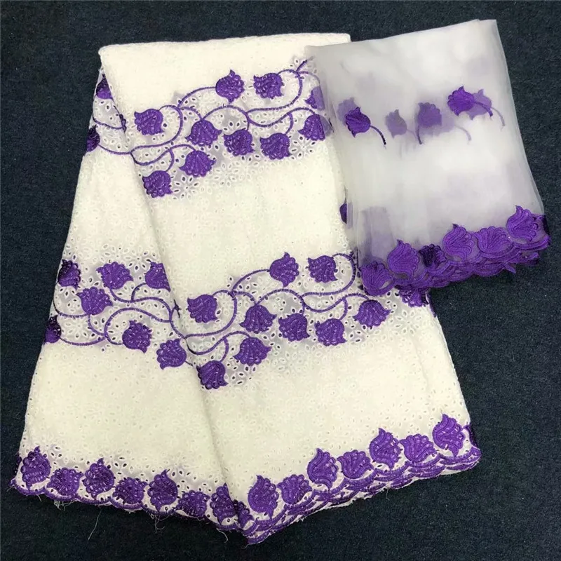 

Switzerland Lace African Cotton Swiss Voile Lace Fabric Purple/White Nigerian Lace High Quality Wedding Cotton Lace Fabric L242