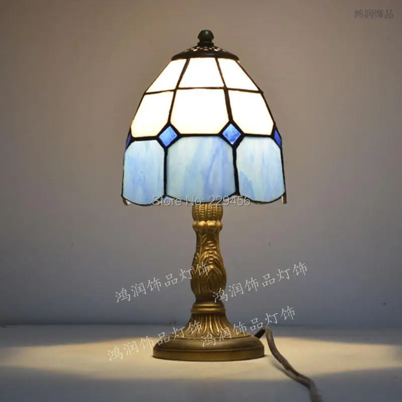 Tiffany Small Table Lamp Stained Glass Mediterranean Sea Style Bedside Lamp E27 110-240V(