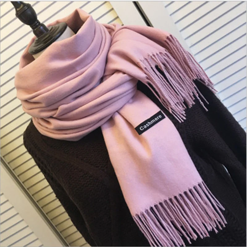 

Women Solid Color Cashmere Scarves with Tassel Lady Winter Thick Warm Scarf High Quality Female Shawl Hot Sale 2018