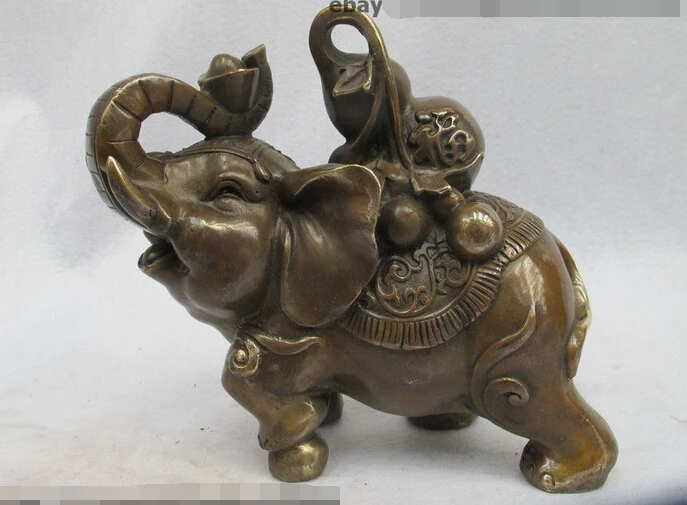 

wholesale factory Lucky China Bronze Copper Feng Shui Auspicious elephant carrying a gourd Statue