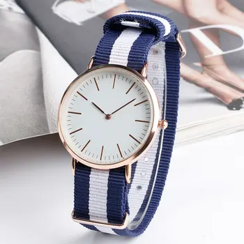 

Fashion Student Quartz Wrist Watch Women Korea Style Stripe Nlyon Band Strap Minimalist Military Sport Watches Boy Men's Hours