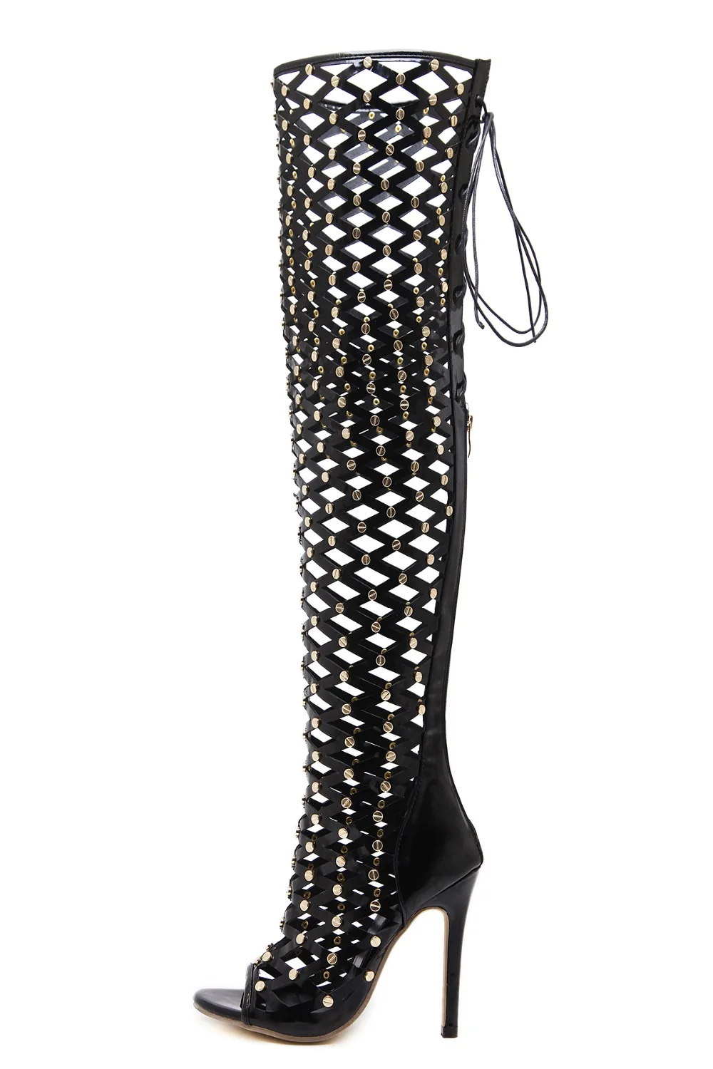 Arrivée Sandales up Hauts Lace Femmes Peep Noir Talons 2018 Nouvelle Mince Toe Chaussures Casual Pu Femme Sexy 5wUnHvq