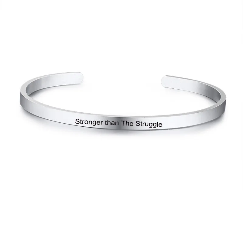 Вдохновляющий Браслет-манжета браслет для женщин нержавеющая сталь Выгравированный ID текст Персонализированная ручная повязка с подвеской подарки - Окраска металла: Stronger than-1