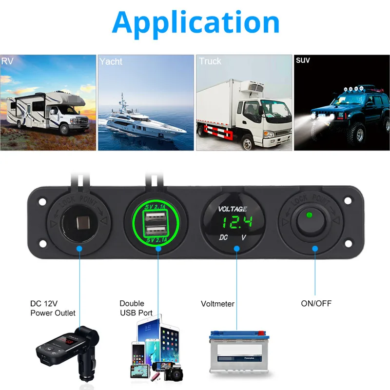 4.2A двойной USB разъем зарядное устройство 12 В светодиодный вольтметр прикуриватель разветвитель ВКЛ-ВЫКЛ тумблер панель для автомобиля лодки морской