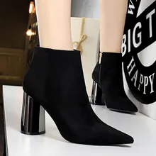 ankle boots for women high heel lace up winter boots Pointed Toe Metal thick high suede sexy thin nightclub Female boots black ankle boots for women high heel lace up winter boots Pointed Toe Metal thick high suede sexy thin nightclub Female boots black