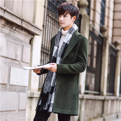Искусственная шерсть и смесь мужские длинные куртки 9 цветов на выбор осень зима длинные пальто мужские деловые повседневные Длинные куртки - Цвет: Армейский зеленый