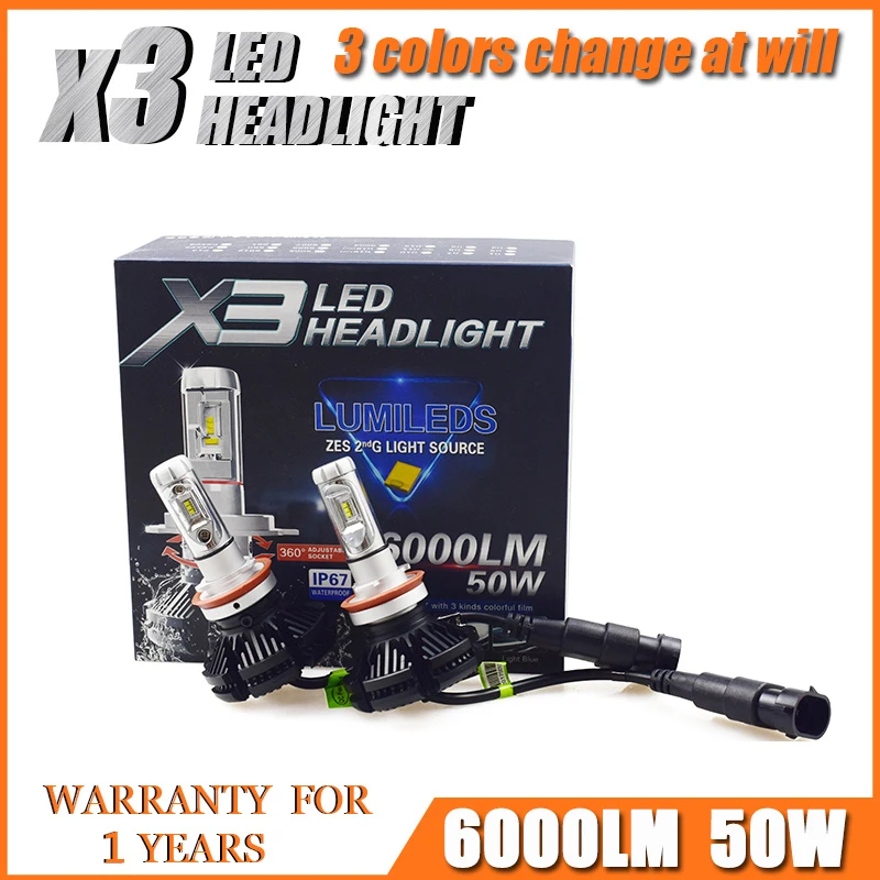 X3 светодиодный фонарь для автомобильных фар 50 Вт 12000LM 3000K 6500K H1 H4 H11 H7 9005 HB3 авиационный алюминиевый CSP Hi/lo луч DC9-32V 8000K