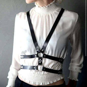 

2020 New Fashion Women Adjustable Leather Harness Belts Double Layer Waist Bondage Neck Straps Harajuku Punk Crop Top Suspender