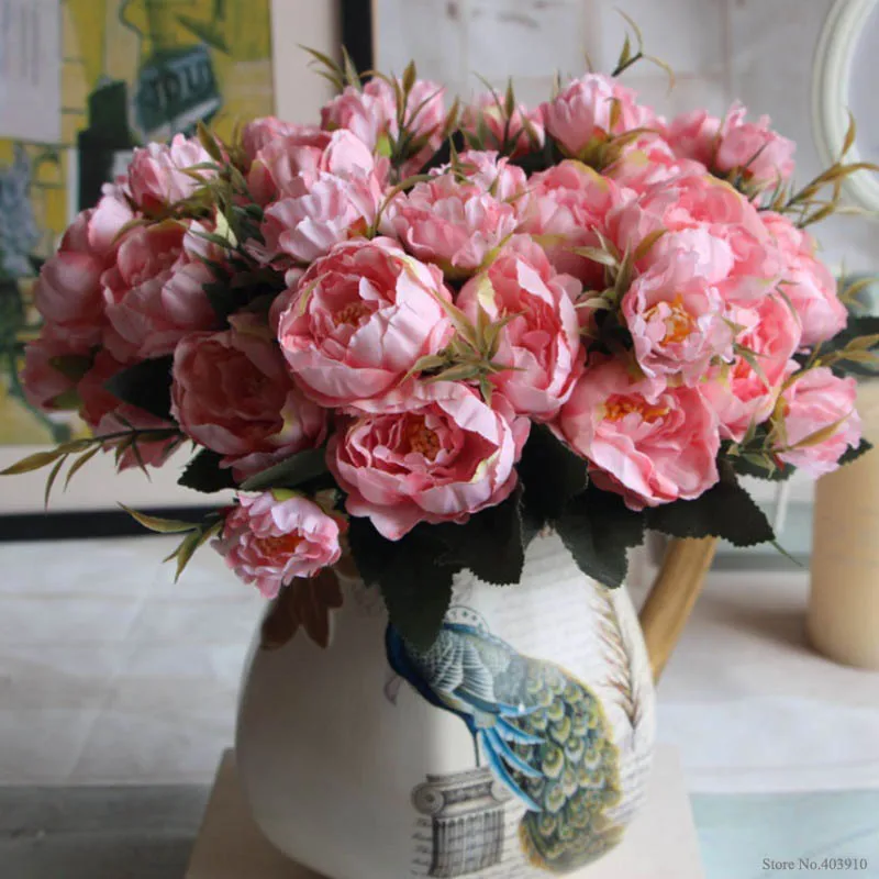 

Silk mini peony 8 heads artificial flowers European style fake wedding flower bouquet decoration for home hotel table accessorie