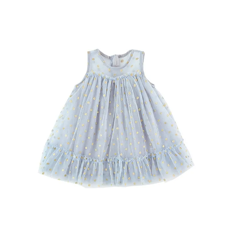 

Girls Sleeveless Princess Summer Dress Back Zipper Baby Gauze Wave Point Vest Dresses A Line Infant Child Vestidos 1-5 Y GDR681