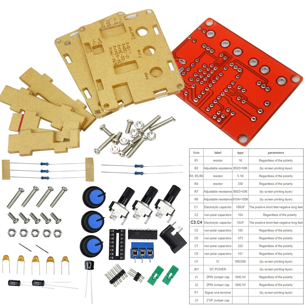 

XR2206 High Precision Function Signal Generator DIY Kit Sine/Triangle/Square Output 1Hz-1MHz Adjustable Frequency Amplitude