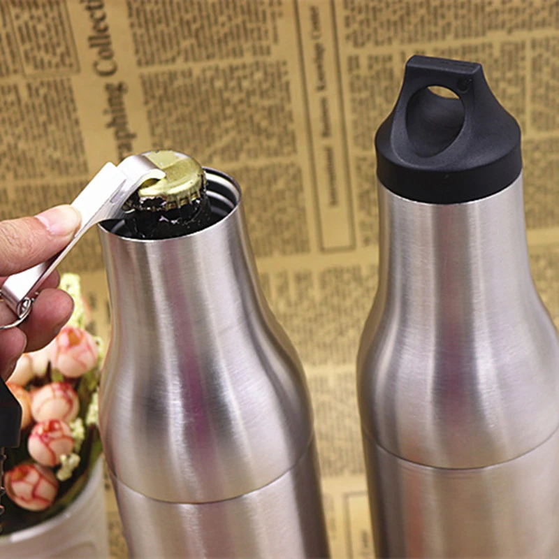 New 12oz Stainless Steel Beer Bottle Insulator Original Double Wall Vacuum Beer Cooler with Opener Beer Bottle Holder Keep Cold