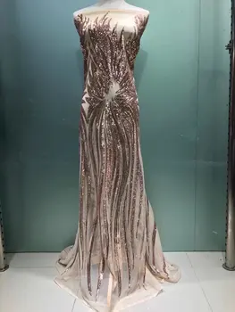 

african lace fabric with sequins 450*135CM 2017 latest sequin fabric high quality tulle sequins lace fabric for evening dresses