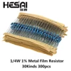 600pcs/set 30 Kinds 1/4W Resistance 1% Metal Film Resistor Pack Assorted Kit 1K 10K 100K 220ohm 1M Resistors 300pcs/set ► Photo 2/6