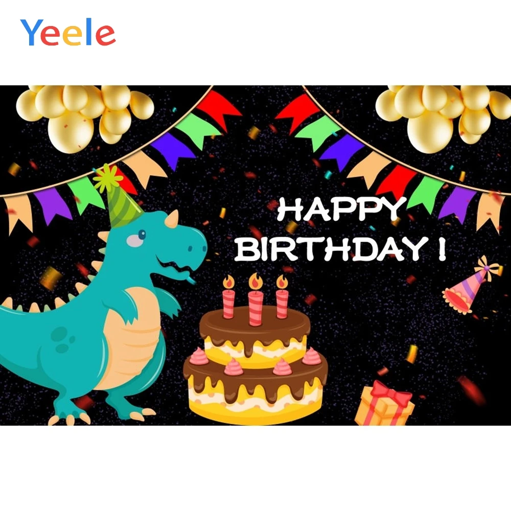 

Yeele Cartoon Cake Dinosaur Photography Backgrounds Baby Birthday Party Custom Vinyl Photographic Backdrop For Photo Studio