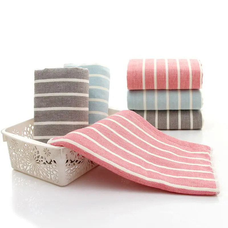 

White Striped Pattern Face Towels Japanese Style Plain Weave Towels High Quality 100% Cotton Soft Comfortable Bath Towels 34*75