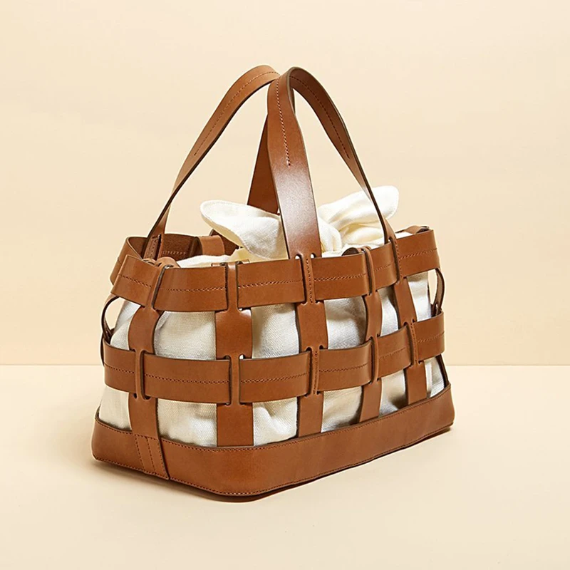 

Fashion Hollow Out Baskets Bags Designer Women Handbags Luxury Pu Canvas Totes Summer Beach Purses Large Capacity Casual Sac