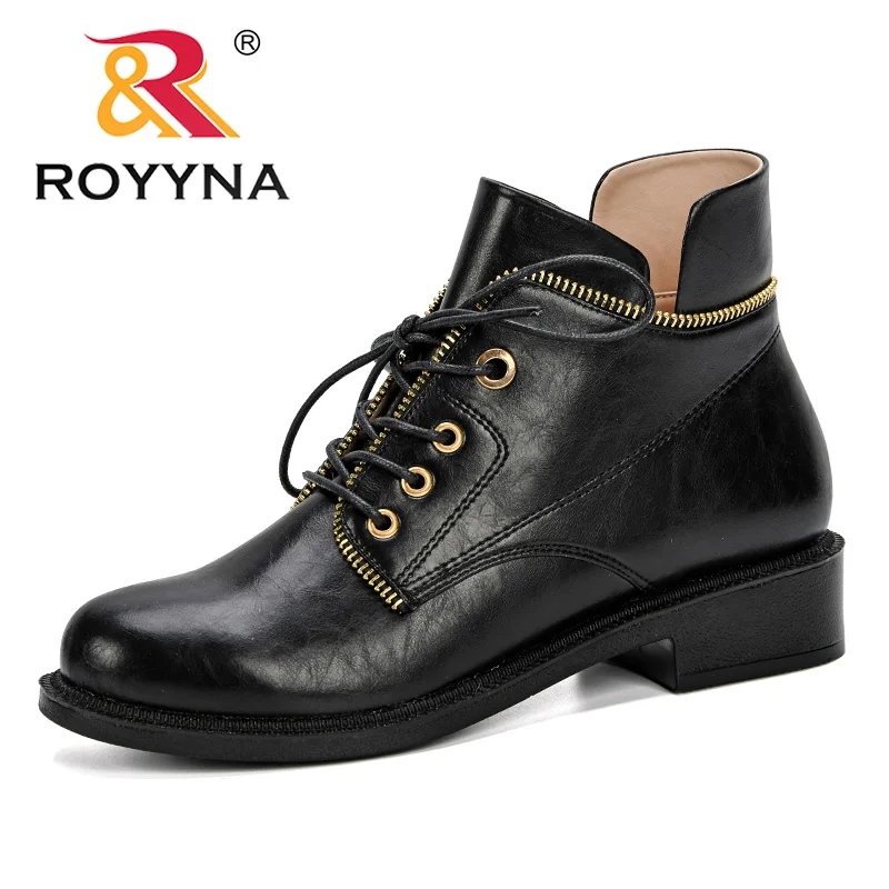 

ROYYNA New Arrival Autumn Winter Boots Women Zipper Decoration Microfiber Med Chunky Heels Boots Female Shoes Ladies Fashion