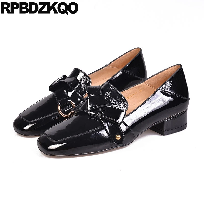 

luxury shoes women designers kawaii modern bow sweet block low heels patent leather 2018 size 4 34 chunky black square toe beige
