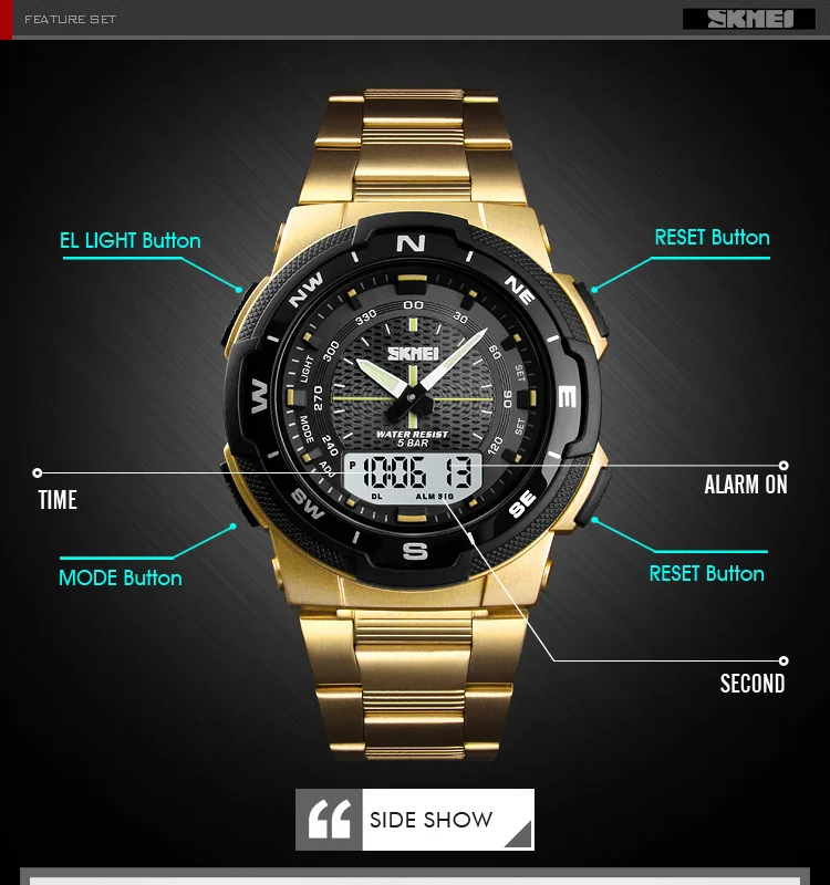 SKMEI 1370 Stainless Steel Waterproof Wrist Watch 7