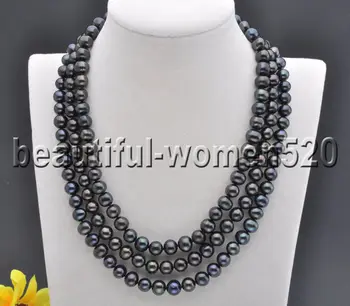 

Z7753 3Strands 9mm Black Round Freshwater Cultured Pearl Necklace 18inch