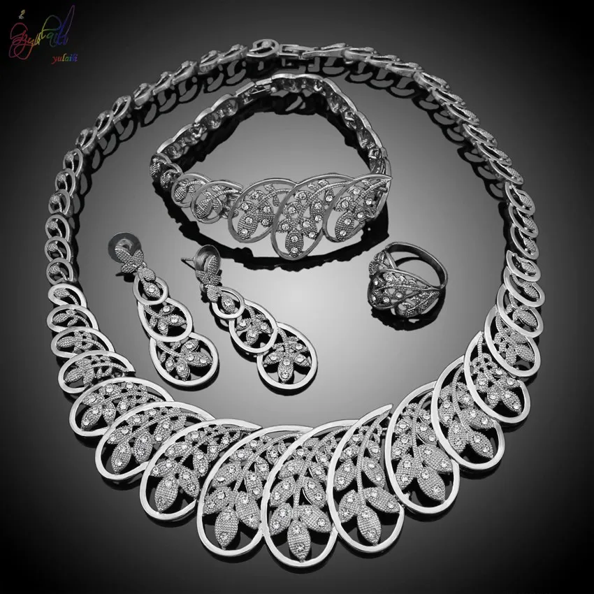 Yulaili, посеребренные, в форме облака, с кристаллами, ожерелье, браслет, серьги, кольцо, ювелирные наборы для нигерийских женщин