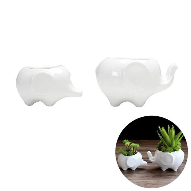 2pcs Cute Elephant Flower Pot Modern White Ceramic Succulent Planter 2pcs Cute Elephant Flower Pot Modern White Ceramic Succulent Planter Pots Tiny Plant Containers