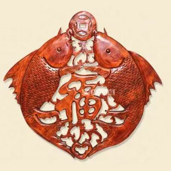 

New HJ-YS397 Woodcarving Retro Pendant Chinese Style Decoration Antique Furniture Camphor Wood Double Fish Blessing Wall Hanging