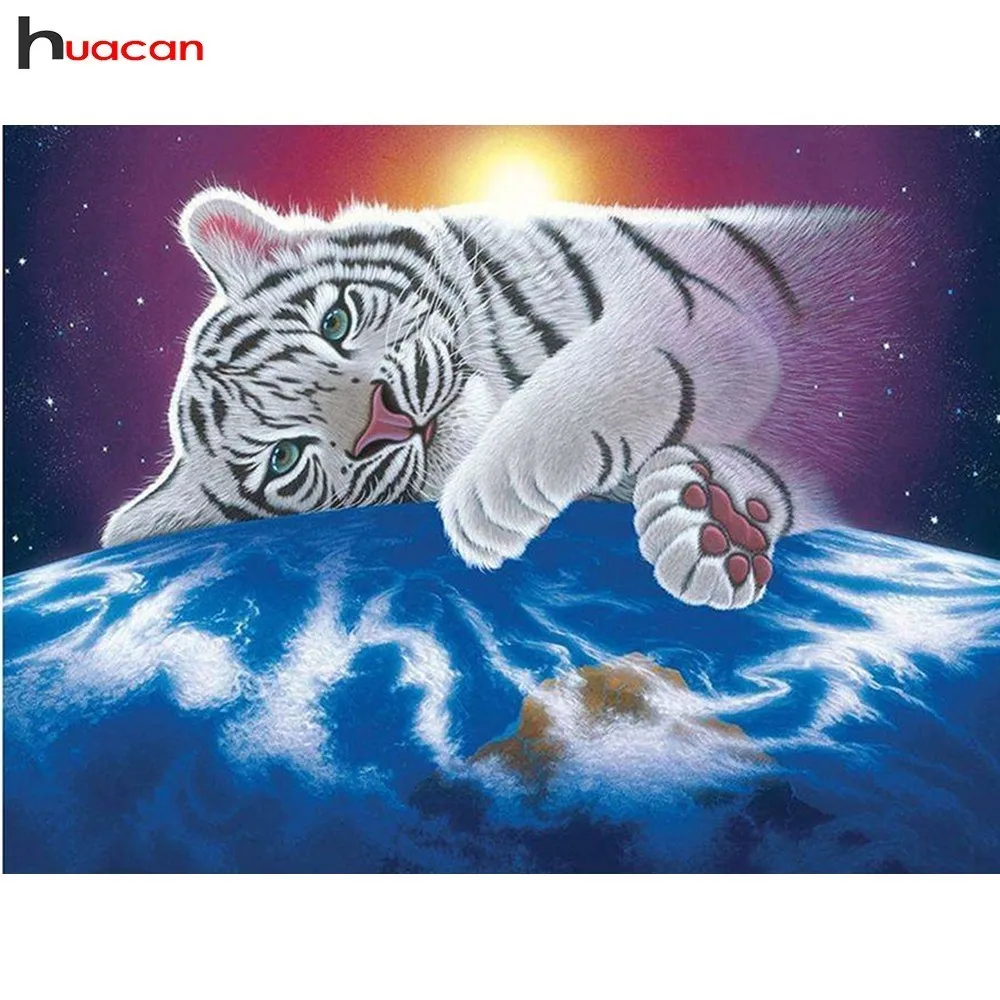 

HUACAN Tiger Diamond Mosaic Paint With Diamonds Animals DIY 5D Decoration Home Full Square/Round Drill Resin Factory direct