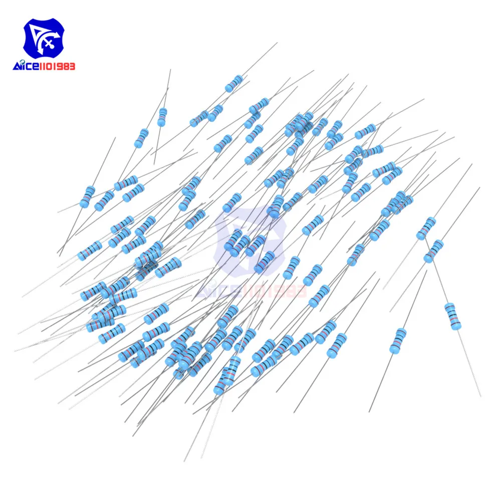 100 шт./лот металлического пленочного резистора 1% 1 Вт 1R-1M Ω 1R 4.7R 10R 100R 220R 1 K 2,2 K 4,7 K 6,8 K 10 K 22 K 47 K 100 K 470 K 1 МОм Ohm Сопротивление