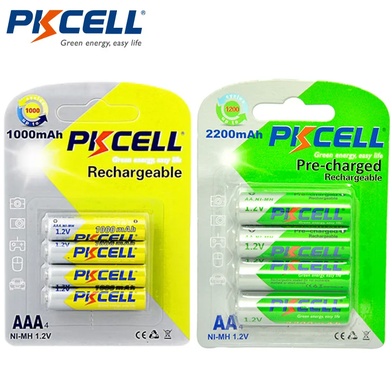 1 упаковка/4 шт PKCELL 1,2 V AA Аккумуляторная батарея Ni-MH 2200mAh с 1 упаковкой/4 шт 1,2 V NIMH AAA аккумуляторные батареи 1000mAh